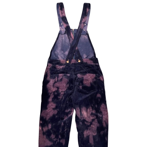 Anthropologie Pilcro Slim Corduroy Overalls Purple Black Bleach Tie Dye Sz 25 - Picture 8 of 12